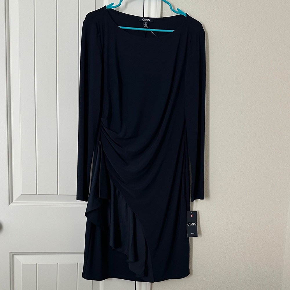 Chaps Women's Navy Draped Long Sleeve Dress